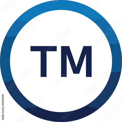Trademark symbol vector illustration, blue gradient circular logo design with TM letters, intellectual property branding icon for legal rights protection, corporate identity