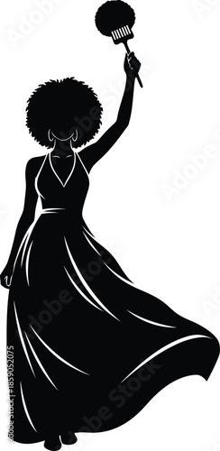 silhouette of a woman with afro hair holding a fly swatter Vector illustration