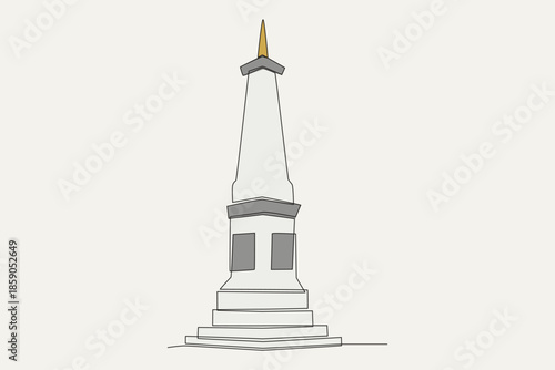 Colored Tugu Jogja Monument. Yogyakarta concept one-line drawing