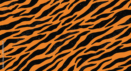 Bold orange and black tiger stripe pattern background for textile design, Wildlife fur pattern, Diagonal stripes and distressed texture, Abstract wild cat stripes