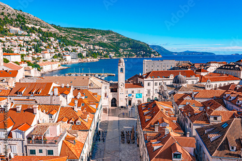 Bird's Eye Drone Shot of Historic Rector's Palace Clock Tower, Dubrovnik, Croatia