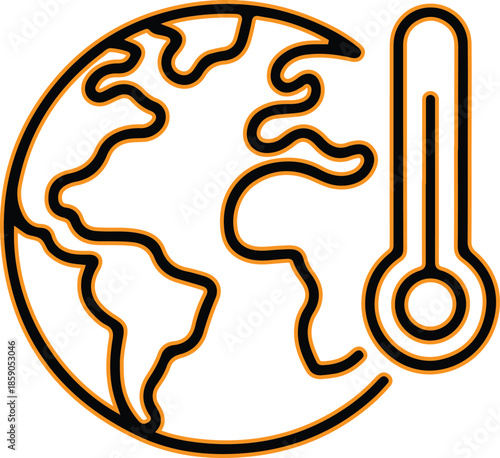 Global warming icon with thermometer and earth symbol
