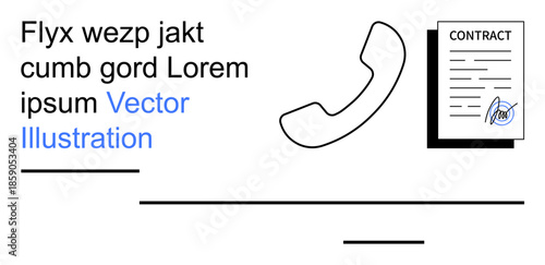 Business communication, legal agreements, remote collaboration, contract discussions, customer service, negotiations. Minimal line art showing a phone and a signed contract. Business communication