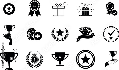 Collection of achievement icons and symbols for awards and recognition