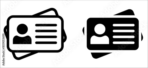 Professional vector collection of identification card and member badge icons in line and solid black styles for security access, employee profiles, user accounts, and personal identity verification co