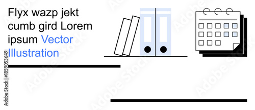 Office management, productivity tools, workspace design, scheduling, document storage, time management. Books, binders and a calendar in a clean layout. Office management and productivity tools