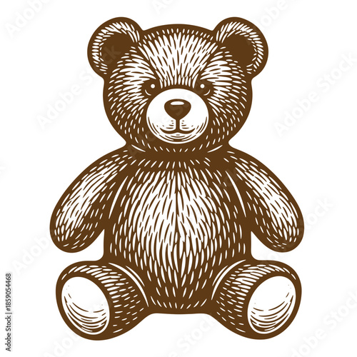 Vintage A brown teddy bear sitting upright with a friendly face and detailed fur texture on transparent background