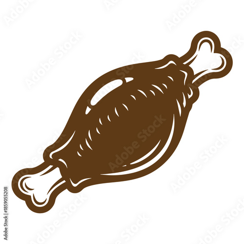 Vintage Brown chicken leg with bone isolated on white background  a drawing of a leg of chicken