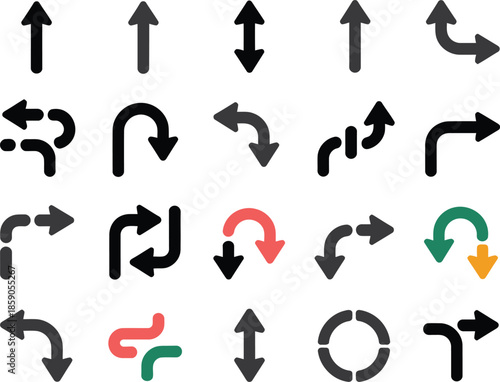 A comprehensive set of modern arrow icons for navigation and direction indicators