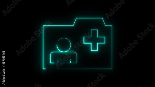 glowing neon home clinic icon animation, medical light green clinic Line animation,medical icon 4K Video motion on black background.
