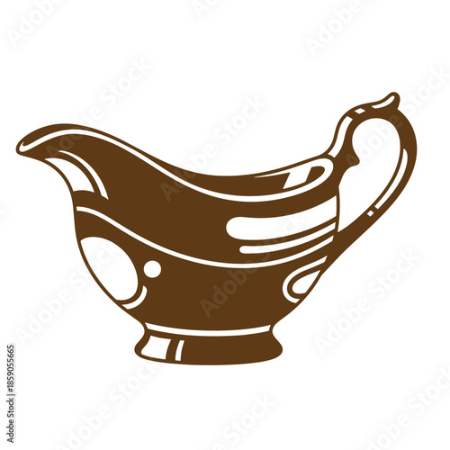 Vintage Brown gravy boat with handle and spout on white background