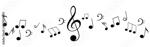 Musical Notes and Symbols on White Background for Creative Arts Education Concerts and Celebrations Representing Harmony Rhythm and Melodic Expressions