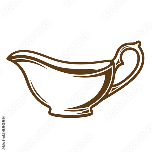 Vintage Brown gravy boat with handle isolated on transparent background