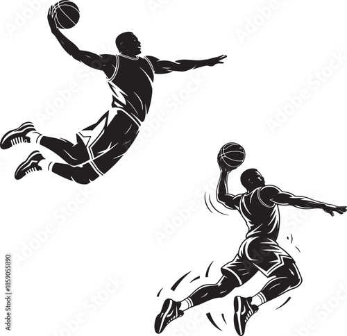 basketball player jumping to dunk the ball bundle set