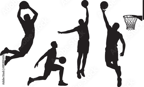 basketball players showcasing various action poses and plays