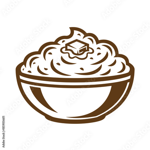 Vintage Brown illustration of a bowl of whipped cream with a sugar cube on top isolated on white background