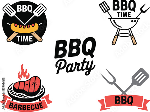 Collection of barbecue themed logos and emblems perfect for grilling events and summer parties