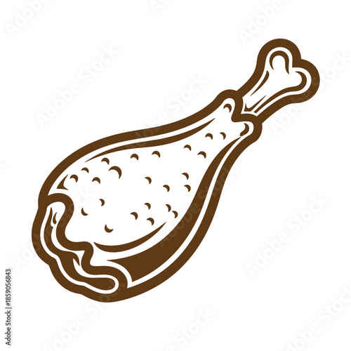 Vintage Brown illustration of a chicken leg with bone on white background