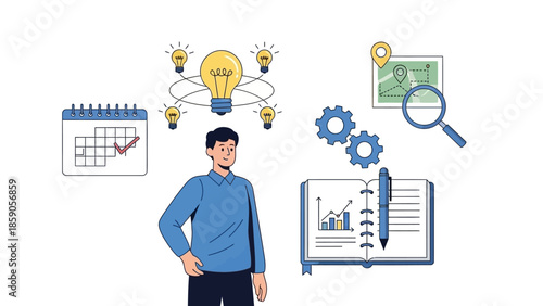 Brainstorming and planning for business success Concept illustration with diverse elements