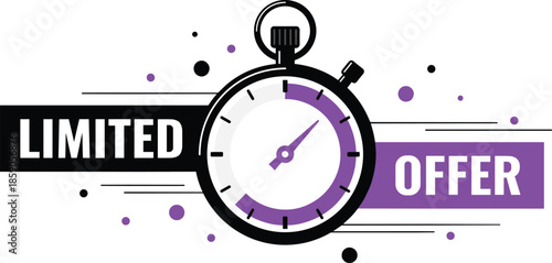 Limited offer banner with modern stopwatch icon, urgency sale concept, minimal countdown discount promotion graphic design for ecommerce marketing use