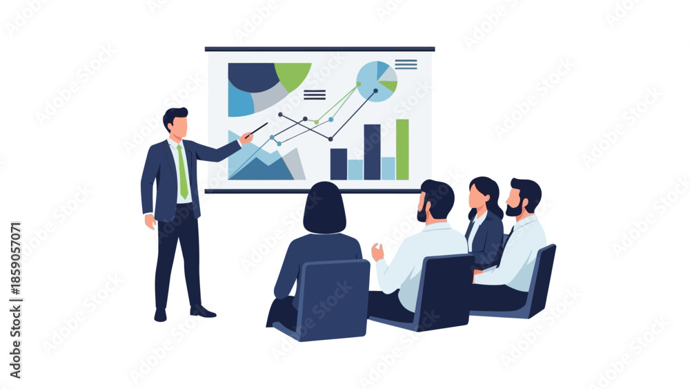 Fototapeta premium Business Presentation A Team Engaged in a Data-Driven Analysis and Strategic Discussion