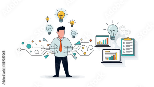 Innovative Business Concept Man with Ideas and Data Analysis for Success and Growth