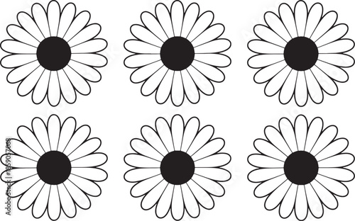 daisy flowers identical icon bundle set line art illustrations arranged in two rows
