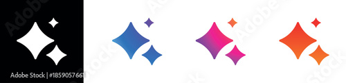 Modern vibrant vector sparkle icons with gradient and flat colors, stylized twinkle stars in black blue and pink orange on transparent background for digital branding, app design, visual UI decoration