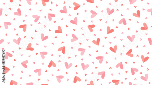 Seamless pattern with pink and red hearts, romantic decorative background
