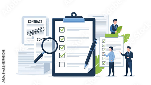 Business Checklist and Contract Review Process - Illustration of Task Management and Compliance