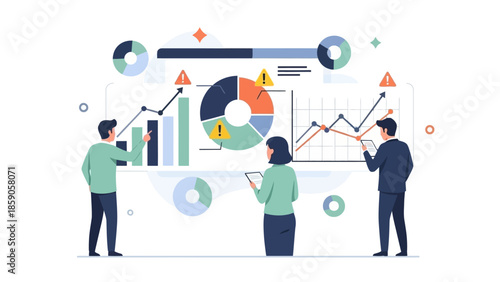 Business Team Analyzing Data and Charts A Digital Illustration of Analytics and Strategy