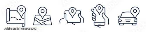 Navigation Icons Set Location Pin Pointer Map Route Travel Direction Destination Position Gps Search Place Road Address Transport Sign Symbol Point Mark Vector Isolated