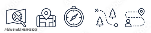 Navigation Icons Set with Map Compass and Route Direction Symbols Modern Linear Vector Pictograms for Travel Location and Positioning Concept Isolated on White Background