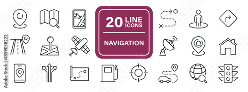 Navigation Line Icons Set Gps Elements on White Background Vector Illustration Exactly Two Hundred Characters Including Spaces