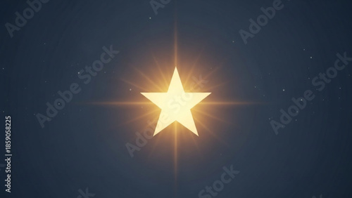 Golden star shining brightly in dark night sky with small stars
