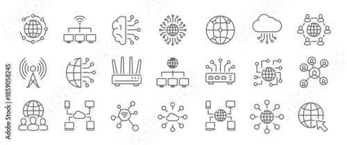 Network and Connection Line Icon Set for Communication