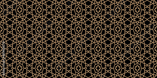 Ornamental Islamic Seamless Vector Pattern in Beige and Gold - Elegant Geometric Design on Dark Background for Luxury Textures