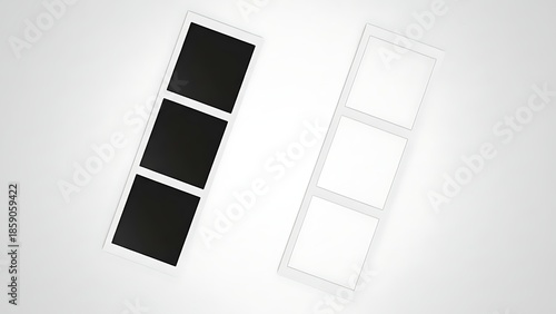 Three panels of black and white frames
