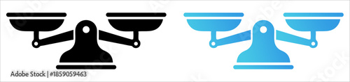 Professional vector collection of justice scale icons in black and blue gradient styles representing law, legal balance, equality, and judicial fairness for courtroom branding and legal service websit