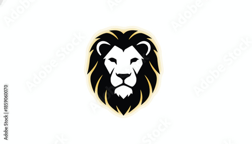 Lion Head Logo with Golden Accents on White Background