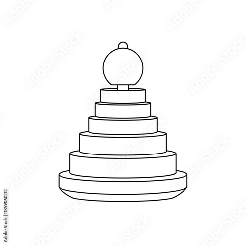 Classic wooden stacking toy in minimalist line art style on transparent background 