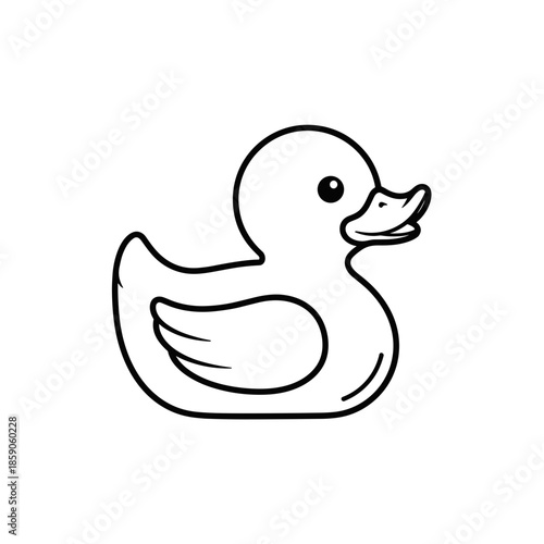 Cartoon rubber duck in simple line art style on transparent background 