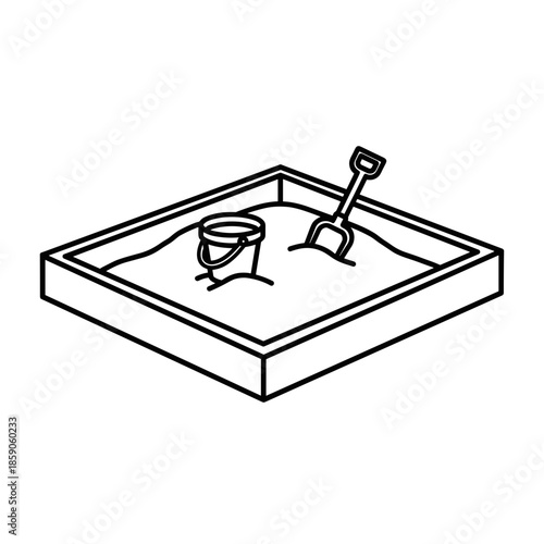 Sandbox with bucket and shovel for children's play on transparent background 