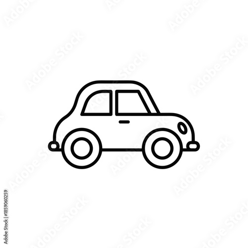 Simple line drawing of a compact car in profile view  on transparent background