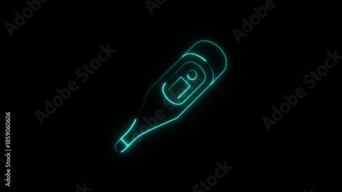 neon Medical thermometer icon animation, thermometer icon video motion,digital thermometer icon for fever check and health monitor animation,temperature icon on black background.