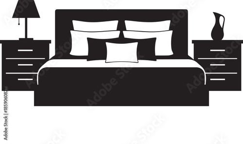 Bedroom bed silhouette vector black on a white background