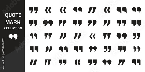 Quotation marks icon set vector collection black symbol illustration on transparent background