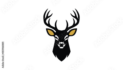 Black Deer Head with Yellow Ears on White Background