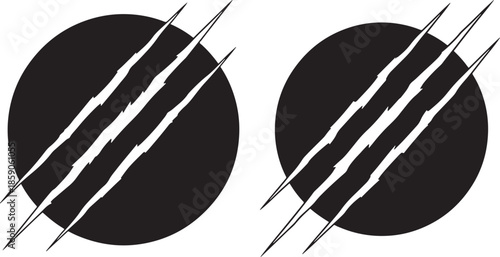 Claw marks on black circles icon set vector graphic