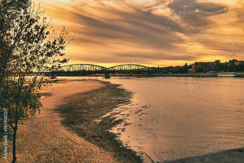 rzeka, woda, sundown, krajobraz, noc, krajobraz miasta